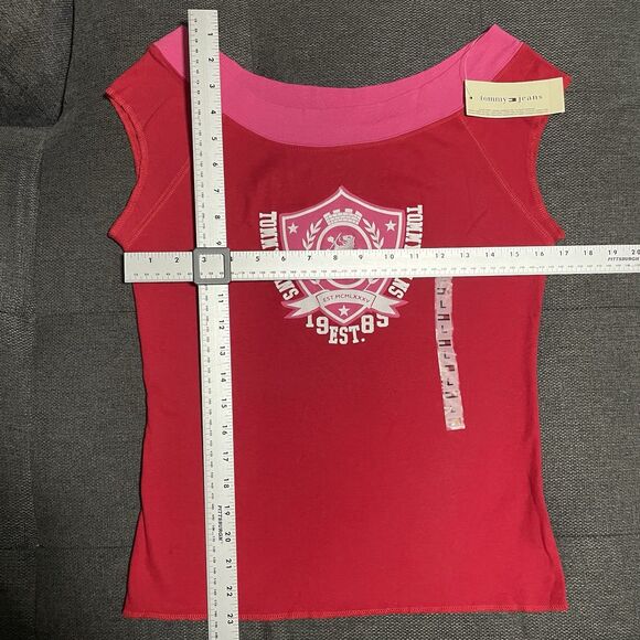 Vintage Tommy Jeans Crest Lion Shirt Red Boat Neck Large NWT RARE Y2K Deadstock - Picture 5 of 8